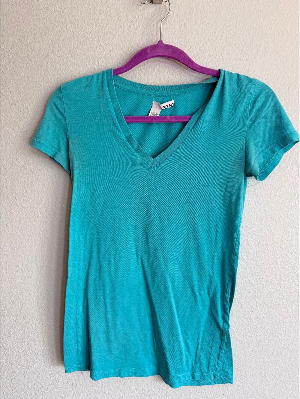 A.Bound Deep V Neck T Shirt Teal Womens XS Short Sleeve Fitted Basic